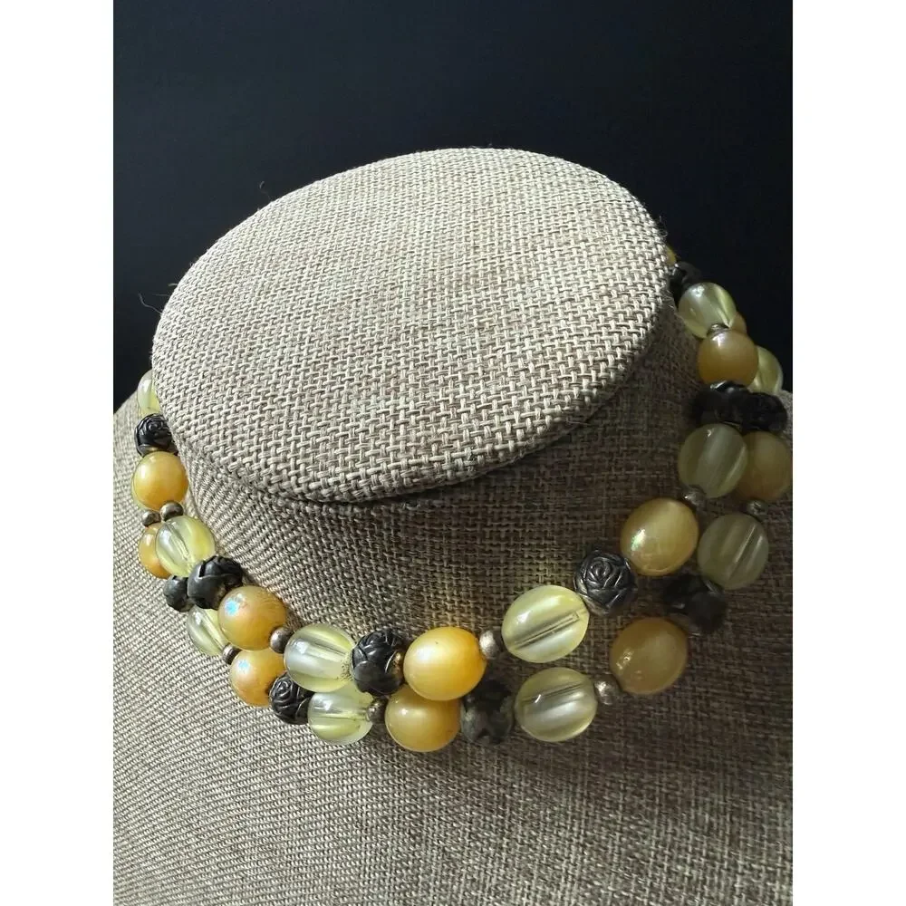 Vintage Multi-Strand Acrylic Necklace Layered Stackable Retro Choker Yellow - Picture 2 of 6